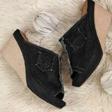 New Summer Denim Sandals, High Heels, Large Sizes