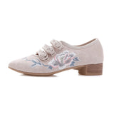 Zingj Grain Sole, Pointed Shoes Single Square Heel Fashionable Low Heel Embroidered Cloth Shoes, Retro Plate Buckle Embroidered Cloth Shoes Women's