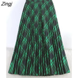 Midi Long Pleated Skirt Women 2022 Winter Warm Korean Fashion Green Red Black Plaid A Line High Waist Skirt