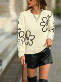 Women's Spring And Autumn Solid-Colored Flowers Knitted Sweater Fashion Collar Long-Sleeved