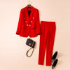Professional Fashion Double-Dancing Green Fruit Collar Suit + Nine-Point Trousers Set Two