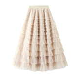 Yarn Lotus Leaf Side Temperament Skirt Women's Dress 2025 Spring And Autumn New Famous Woman Long Dress Thin Cake Skirt