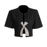 Summer New Set Diamond Sequin Bow Design Sense Short-Sleeved T-Shirt Women's Niche Design Sense Short