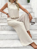 Summer Women's Fashion Ice Silk Sleeveless Vest Casual Pants Set