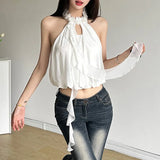 Zingj Summer New Women's Niche Design Sense Hanging Neck Dew Back Wave Decoration Small Vest-Outfit