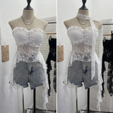 Shooting Street Lace Tectory Hottie Wearing Chest Pad Sexy Irregular Ribbon Sleeveless Top