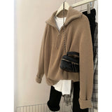 Gray Half-Zip Sweater Women Wear Soft-Creating Knitted Knitted Jacket Coat Tops In Autumn And