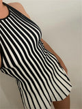 Vintage Striped Short Mini Dress 2023 Chic Women Sleeveless Tank Dress Club Party Outfits Streetwear Female