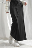 Casual Loose Black Drawstring High Waist Long Skirt Solid Elastic Harajuku Autumn Women's Skirts Preppy Bottom