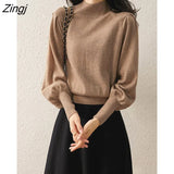 Women Solid Elegant Lady Slim Leisure Hot Sale 3XL All-match Soft High Quality Knitted Sweaters Half Turtleneck