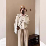Version Of Gray Loose Hand Embroidered Sweater Coat Women In Autumn And Winter Outside The Lazy Wind Soft Knitted