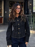 Water-Washed Denim Shirt Coat Split Design Design Display Waist Line Long-Sleeved Casual Women's