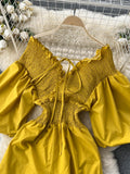 Women V-Neck Wide Leg Ruffle Jumpsuits Female Sexy Puff Short Sleeve High Waist Slim Vacation Beach Romper