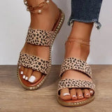 Summer New Leopard Print Large-Size Slippers Women Wear Broadband Flat-Bottomed Cool