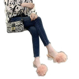 New Slippers Women's Hairy Cool Drag Crystal Coarse Summer Fashion Wear Half-Dragging Women's