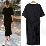 Zingj T-Shirt Women Summer 2024 New Korean Version Of Plus-Size Women's Loose Show Thin Over The Knee Long T-Shirt Skirt