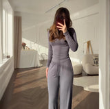 Summer New Women's Round Neck Solid Color Wide Leg Pants Commuting Leisure Suit