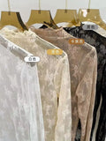 Zingj Soft Does Not Tie High Quality Small Flowers Inside The Gauze Jacket Female Summer Slim Wood Ear Perspective Lace Bottom Upper