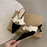 Summer New Korean Style Female Slippers Bag Head High Tip Bow Fine Heel Heel Cold