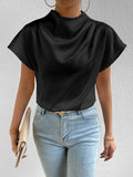 2025 New Small High-Necked Bat Short-Sleeved Chiffon