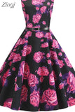 Dress Women Robe Femme Vintage Boho Print Elegant Party Vestidos Belt Casual Midi