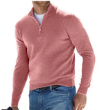 New Autumn Long Sleeve V-Neck Wool Woolen Zip-Up Men's Casual Polo