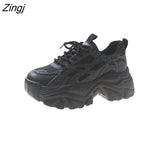 Women Platform Sneakers Leather Casual Ladies Chunky Shoes 2023 White Woman High Black Fashion Brand Thick soled Wedge