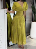 New Fashion Name Yuanfeng High-End Sense V-Neck Waist Drill Waistless Long Dress Women's Autumn And