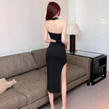 Cheongsam-Style Collared Dress Dragon-Patrowed Collar Party Print Open Fork Long Dress