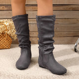 Leopard-Print Flat-Bottomed High School Boots Women Retro Round-Headed Velvet Fashion Boots
