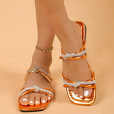 Zingj Head Cross With Water Diamond Flat Slippers Female Large Size One Line Beach Sandals