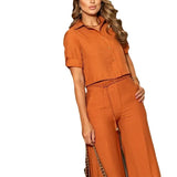Zingj Lapel Contracted Foreign Style Short Jacket With Straight Tube Wide Leg Trousers Commute Two Sets-Outfit