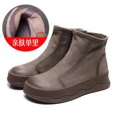 Layer Of Kraft Two Cotton Thick Skin Boots Autumn And Winter Simple Martin Boots Women Side Zippered British Short