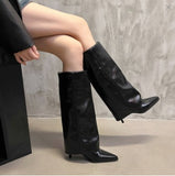 Boots Tips High And Trouser Boots Autumn And Winter New Net Red Sleeves Fine And Pure Color Knight Fashion