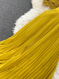 Lace Chiffon Two Piece Set Women Vintage Beach Party Sleeveless Short Tops Pleated Long Skirt Female 2pcs