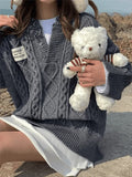 Oversized V Neck Cable Knit Sweater-Outfit