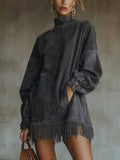 New High-Neck Loose Pocket Tuxedo Long-Sleeved Idling