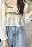 Women O-Neck Hollow Out Print Simple All-match Casual Fashion College Korean Style Ulzzang New Tops Hot Selling