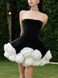 Black Strapless 3d Floral A-Line Mini Dress- Outfit