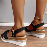Linen Woven With Thick-Soled Sandals Women's Large-Size Slopes And Beach Cool