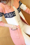 Women Long Sweater Korean 2023 Autumn Cashmere Cardigan Knitted Sweater Rose Red Fashion Print Winter Sweaters 7479