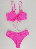 2025 New Multi-Color Solid Color Tie Hanging Neck Bow Body Swimsuit Female