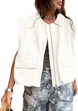 New Sleeveless Pocket Loose Vest Zipper Coat