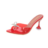 Summer New Crystal And Cool Slippers Women Large-Size Bows Solid Color Fashion High-Heeling Slippers
