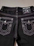 High Street Tide Brand Jeans White Thick Line Big Buddha Hundred Black Straight Jeans