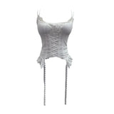 Outside Wearing Hottie Fake Two Splicing Lace Slings Vest Short Sleeveless Top