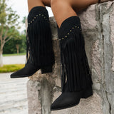 And Winter New Sharp Tips Sui Knight Boots Coarse And High-Heeling Long Boots Rivet V Mouth High-Bush Martin Boots