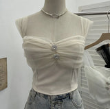 Shooting Net Red Pure Lust Folding Net Yarn Splicing Sling Sling Vest Bratie Short Sleeveless Top