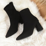 Skinny Women's Shoes Coarse Heel Chelsea Short Boots 2025 New Autumn And Winter Pointed Velvet High-Heeled Women's Short