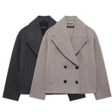 Women's Clothing Explosion Double Buckle Wool Blending Double Buckle Dress Short